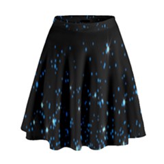 Blue Glowing Star Particle Random Motion Graphic Space Black High Waist Skirt by Mariart