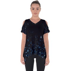 Blue Glowing Star Particle Random Motion Graphic Space Black Cut Out Side Drop Tee