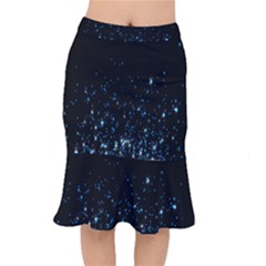 Blue Glowing Star Particle Random Motion Graphic Space Black Mermaid Skirt by Mariart