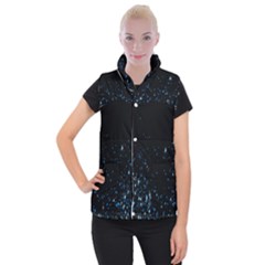 Blue Glowing Star Particle Random Motion Graphic Space Black Women s Button Up Puffer Vest by Mariart