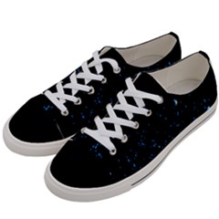 Blue Glowing Star Particle Random Motion Graphic Space Black Women s Low Top Canvas Sneakers by Mariart