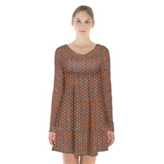 Brick Wall Brown Line Long Sleeve Velvet V-neck Dress by Mariart