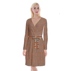 Brick Wall Brown Line Long Sleeve Velvet Front Wrap Dress