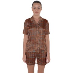 Brick Wall Brown Line Satin Short Sleeve Pyjamas Set by Mariart