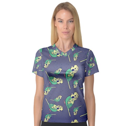 Canaries Budgie Pattern Bird Animals Cute V-neck Sport Mesh Tee by Mariart