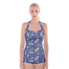 Canaries Budgie Pattern Bird Animals Cute Boyleg Halter Swimsuit  by Mariart