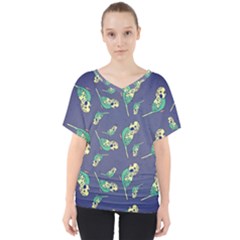 Canaries Budgie Pattern Bird Animals Cute V-neck Dolman Drape Top by Mariart