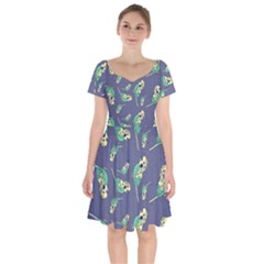 Canaries Budgie Pattern Bird Animals Cute Short Sleeve Bardot Dress