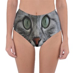 Cat Face Eyes Gray Fluffy Cute Animals Reversible High-waist Bikini Bottoms