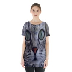 Cat Face Eyes Gray Fluffy Cute Animals Skirt Hem Sports Top by Mariart