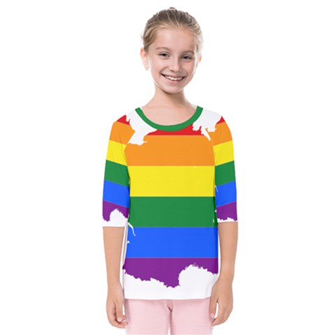 Flag Map Stripes Line Colorful Kids  Quarter Sleeve Raglan Tee by Mariart