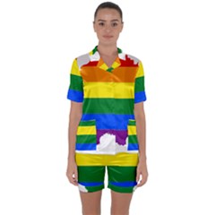 Flag Map Stripes Line Colorful Satin Short Sleeve Pyjamas Set by Mariart