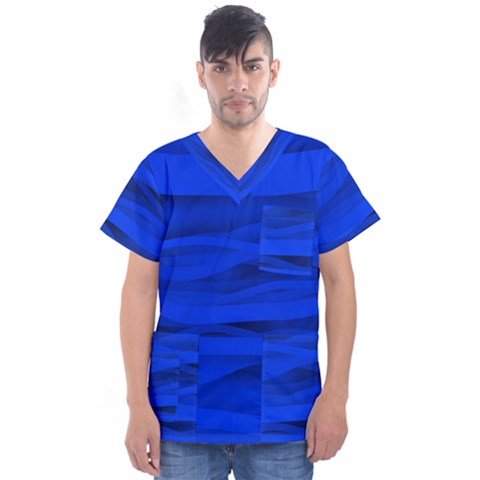 Dark Blue Stripes Seamless Men s V-neck Scrub Top by Mariart