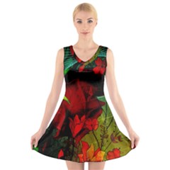 Flower Power, Wonderful Flowers, Vintage Design V-neck Sleeveless Skater Dress by FantasyWorld7