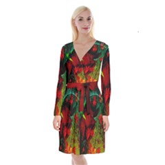 Flower Power, Wonderful Flowers, Vintage Design Long Sleeve Velvet Front Wrap Dress by FantasyWorld7