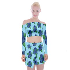 Fruit Nordic Grapes Green Blue Off Shoulder Top With Skirt Set by Mariart