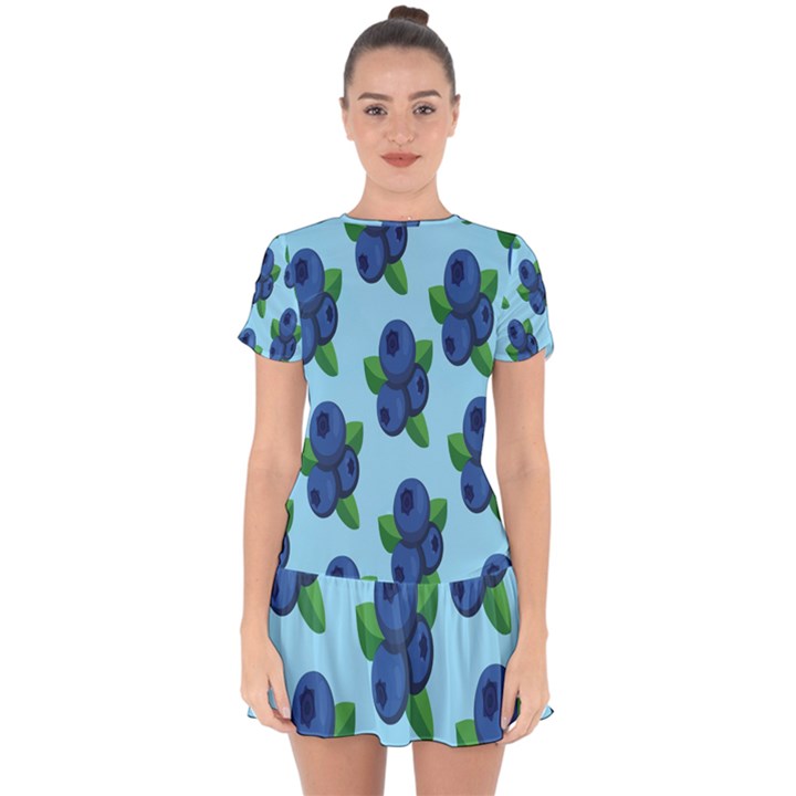 Fruit Nordic Grapes Green Blue Drop Hem Mini Chiffon Dress