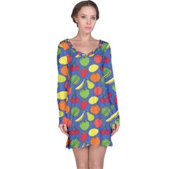 Fruit Melon Cherry Apple Strawberry Banana Apple Long Sleeve Nightdress by Mariart