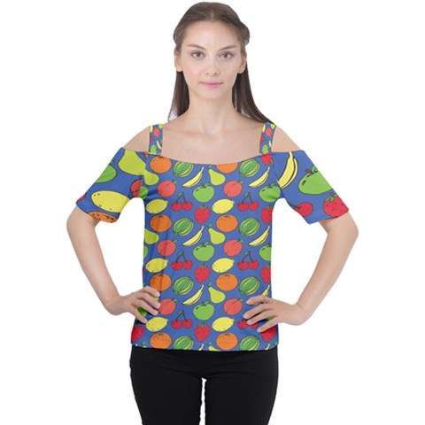 Fruit Melon Cherry Apple Strawberry Banana Apple Cutout Shoulder Tee by Mariart