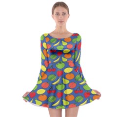 Fruit Melon Cherry Apple Strawberry Banana Apple Long Sleeve Skater Dress by Mariart