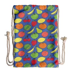 Fruit Melon Cherry Apple Strawberry Banana Apple Drawstring Bag (large) by Mariart