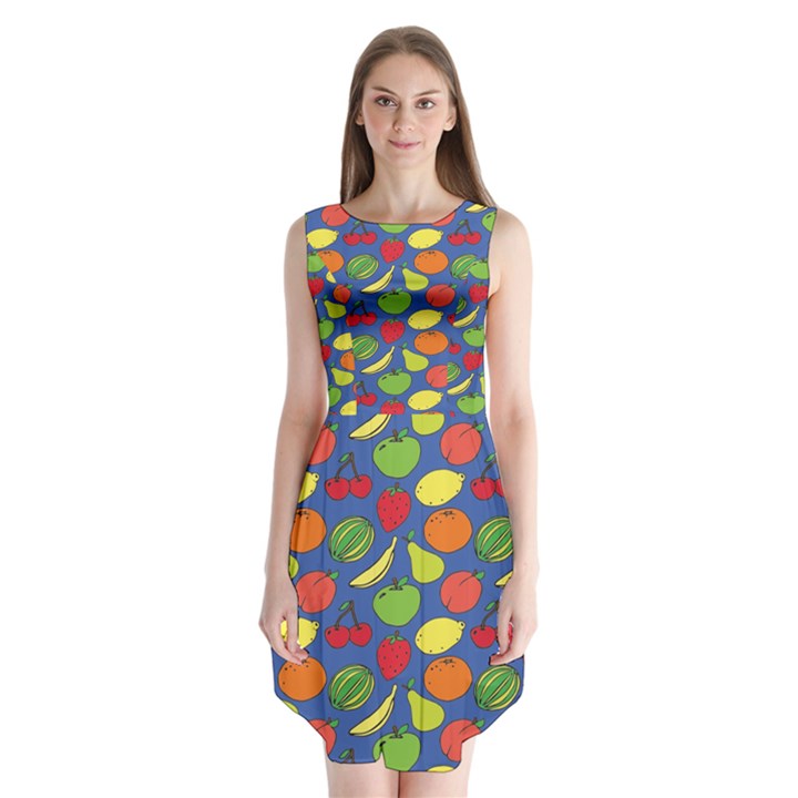 Fruit Melon Cherry Apple Strawberry Banana Apple Sleeveless Chiffon Dress  