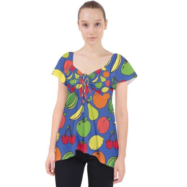 Fruit Melon Cherry Apple Strawberry Banana Apple Lace Front Dolly Top