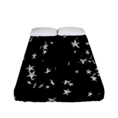 Falling Spinning Silver Stars Space White Black Fitted Sheet (full/ Double Size) by Mariart