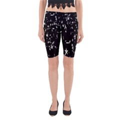 Falling Spinning Silver Stars Space White Black Yoga Cropped Leggings