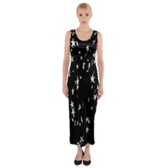 Falling Spinning Silver Stars Space White Black Fitted Maxi Dress by Mariart