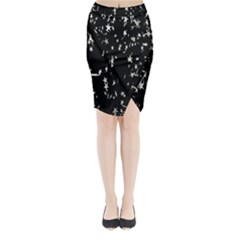 Falling Spinning Silver Stars Space White Black Midi Wrap Pencil Skirt by Mariart