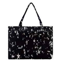 Falling Spinning Silver Stars Space White Black Medium Tote Bag