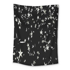 Falling Spinning Silver Stars Space White Black Medium Tapestry by Mariart