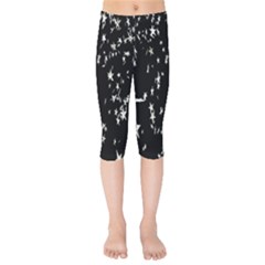 Falling Spinning Silver Stars Space White Black Kids  Capri Leggings 