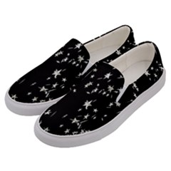 Falling Spinning Silver Stars Space White Black Men s Canvas Slip Ons by Mariart