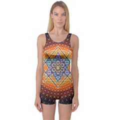 Cosmik Triangle Space Rainbow Light Blue Gold Orange One Piece Boyleg Swimsuit by Mariart