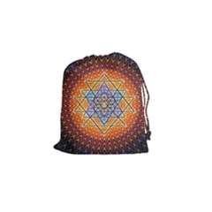 Cosmik Triangle Space Rainbow Light Blue Gold Orange Drawstring Pouches (small) 