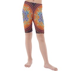 Cosmik Triangle Space Rainbow Light Blue Gold Orange Kids  Mid Length Swim Shorts by Mariart