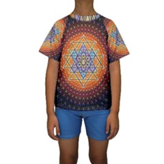 Cosmik Triangle Space Rainbow Light Blue Gold Orange Kids  Short Sleeve Swimwear by Mariart