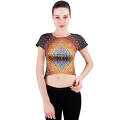 Cosmik Triangle Space Rainbow Light Blue Gold Orange Crew Neck Crop Top