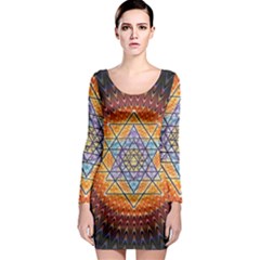 Cosmik Triangle Space Rainbow Light Blue Gold Orange Long Sleeve Bodycon Dress