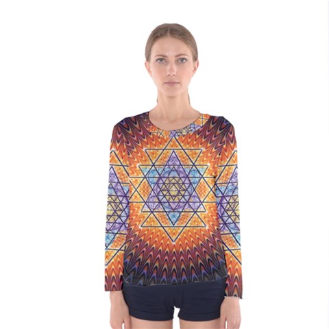 Cosmik Triangle Space Rainbow Light Blue Gold Orange Women s Long Sleeve Tee by Mariart