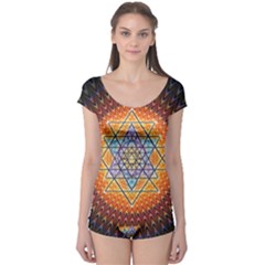 Cosmik Triangle Space Rainbow Light Blue Gold Orange Boyleg Leotard  by Mariart