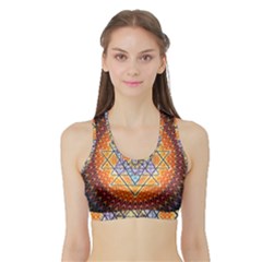 Cosmik Triangle Space Rainbow Light Blue Gold Orange Sports Bra With Border by Mariart