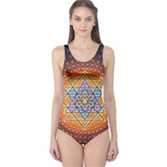 Cosmik Triangle Space Rainbow Light Blue Gold Orange One Piece Swimsuit by Mariart