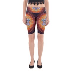 Cosmik Triangle Space Rainbow Light Blue Gold Orange Yoga Cropped Leggings