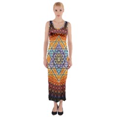 Cosmik Triangle Space Rainbow Light Blue Gold Orange Fitted Maxi Dress