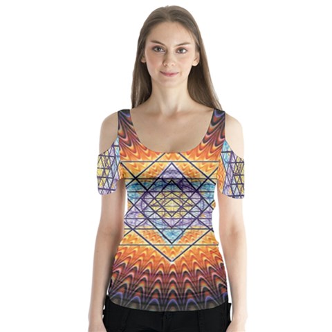 Cosmik Triangle Space Rainbow Light Blue Gold Orange Butterfly Sleeve Cutout Tee  by Mariart