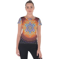 Cosmik Triangle Space Rainbow Light Blue Gold Orange Short Sleeve Sports Top  by Mariart