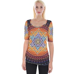 Cosmik Triangle Space Rainbow Light Blue Gold Orange Wide Neckline Tee